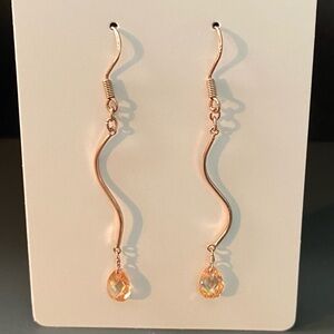 Sterling Silver 925 Gold Vermeil Long Dangle Crystal Teardrop Pierced Earrings